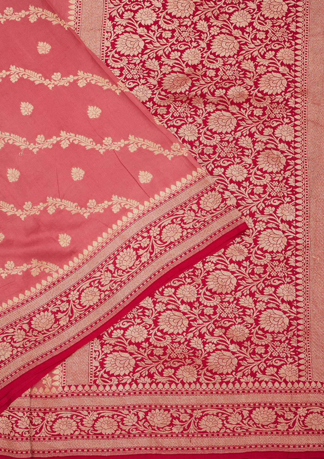 Onion Pink Silk Jaal Gold Zariwork Saree With Matching Blouse Piece