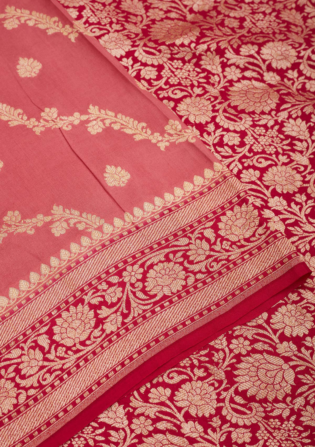 Onion Pink Silk Jaal Gold Zariwork Saree With Matching Blouse Piece