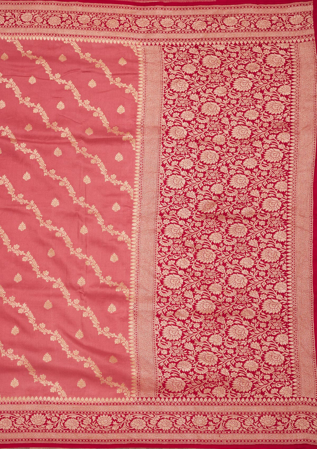 Onion Pink Silk Jaal Gold Zariwork Saree With Matching Blouse Piece