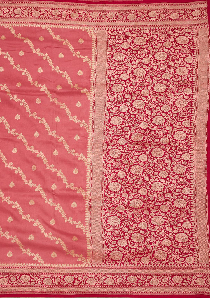 Onion Pink Silk Jaal Gold Zariwork Saree With Matching Blouse Piece