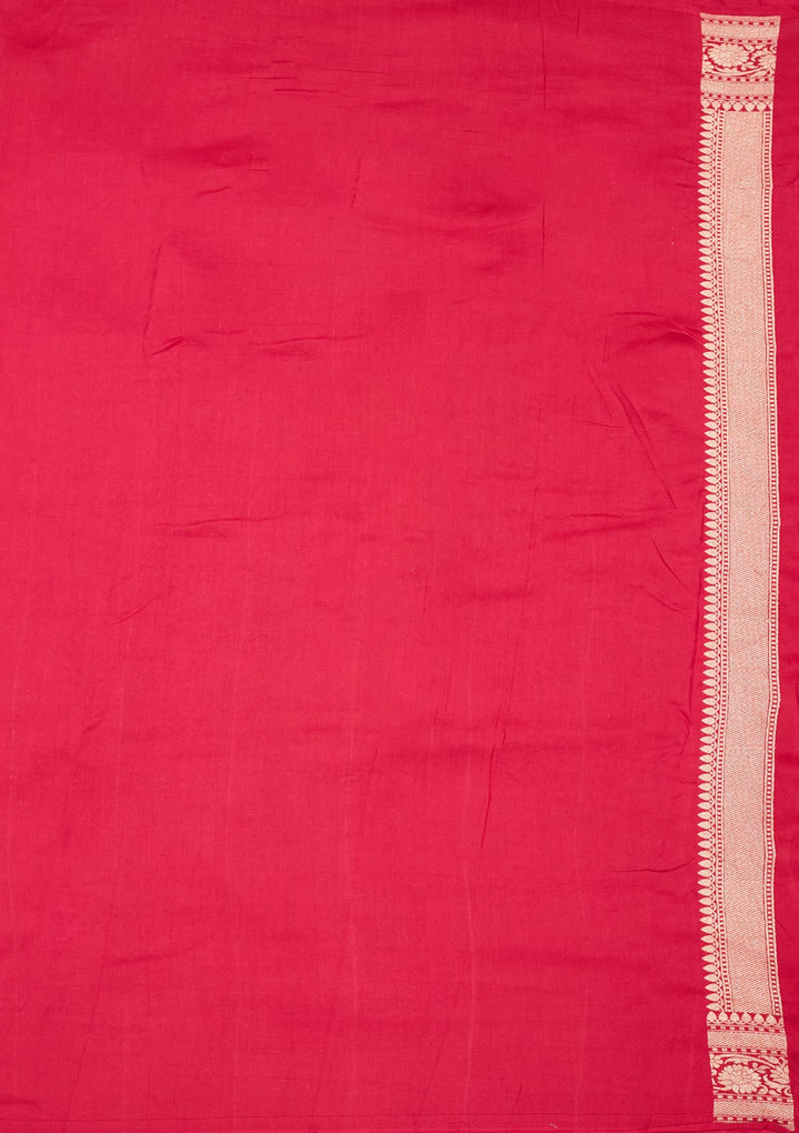 Onion Pink Silk Jaal Gold Zariwork Saree With Matching Blouse Piece