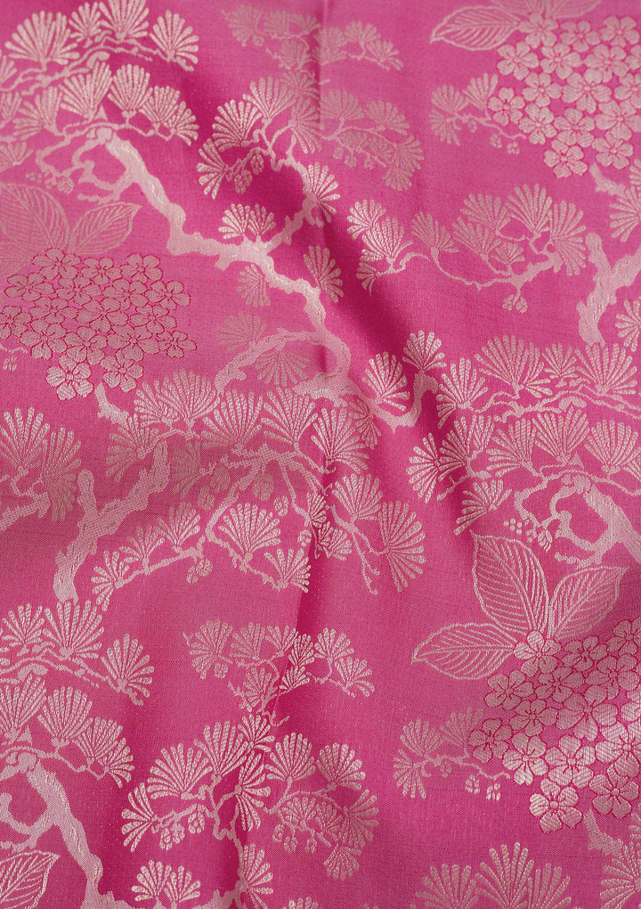 Onion Pink Tissue Jaal Silver Zariwork Saree With Matching Blouse Piece
