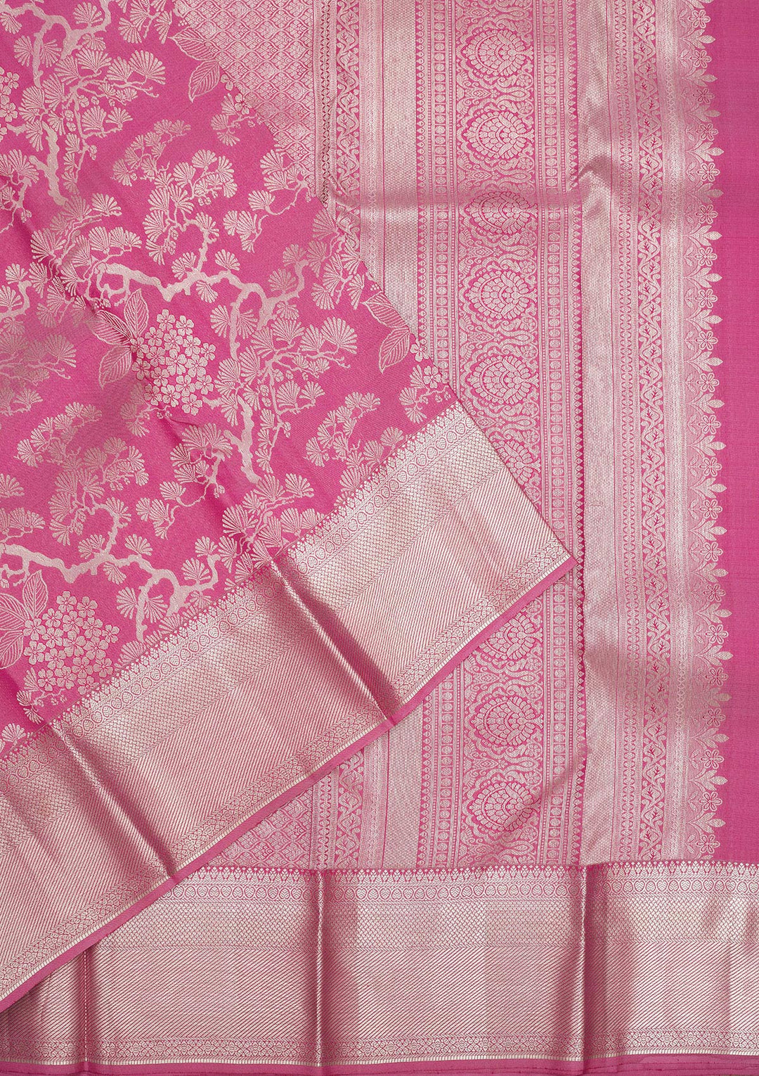 Onion Pink Tissue Jaal Silver Zariwork Saree With Matching Blouse Piece