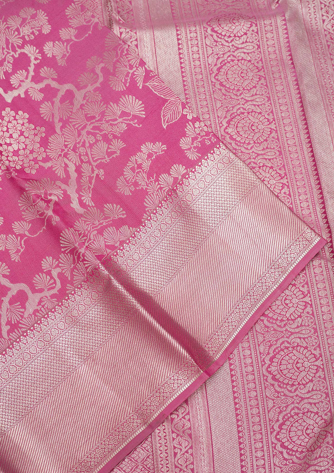 Onion Pink Tissue Jaal Silver Zariwork Saree With Matching Blouse Piece