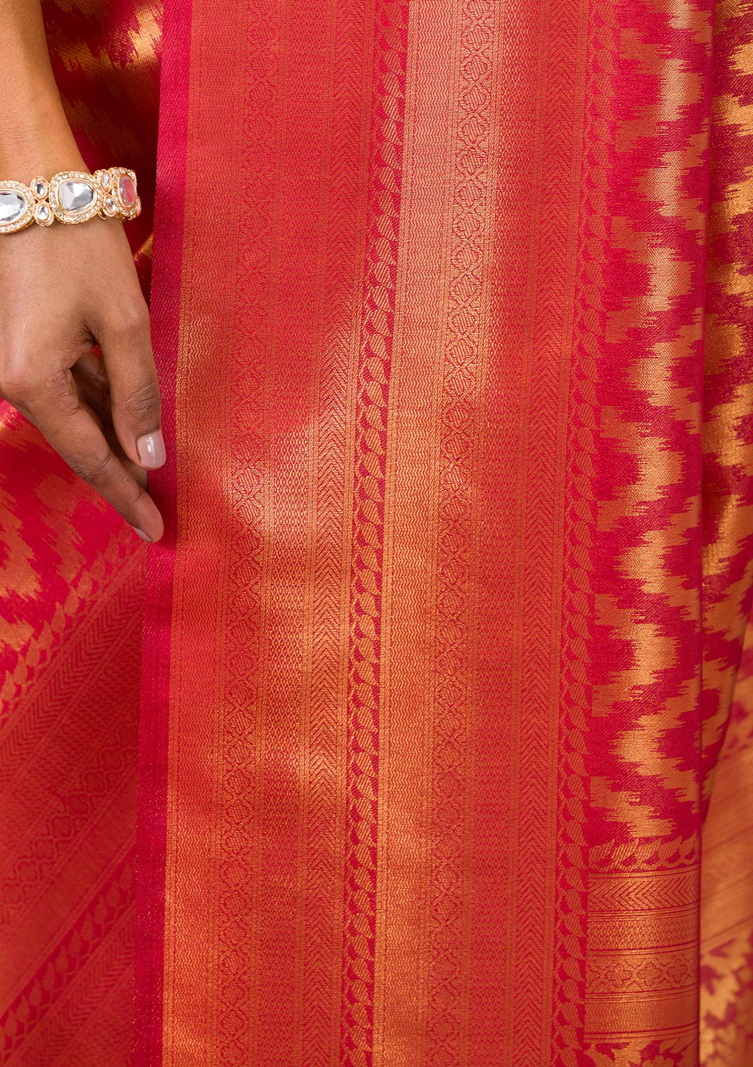 Onion Pink Silk Stripes Gold Zariwork Saree With Matching Blouse Piece