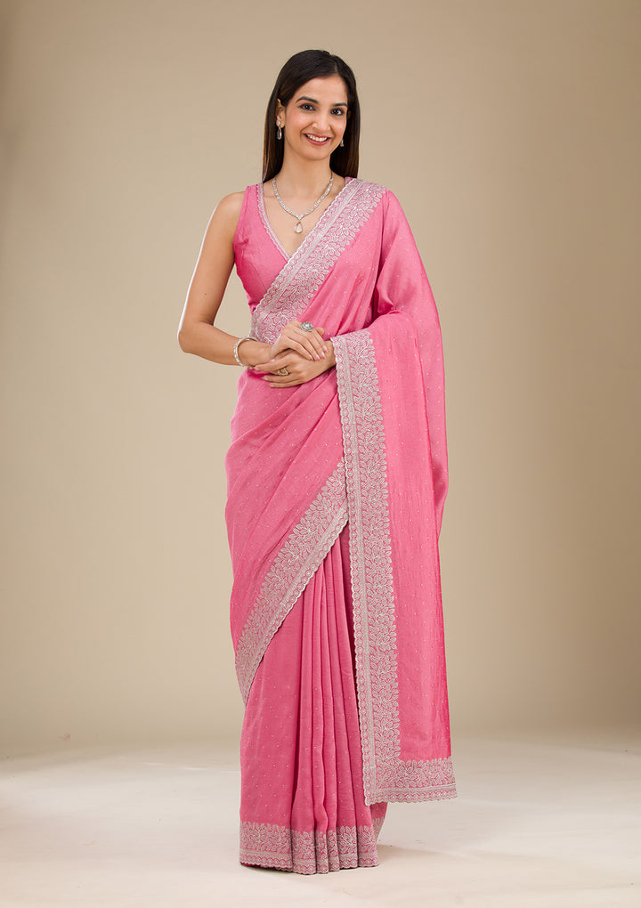 Onion Pink Zariwork Soft Silk Saree