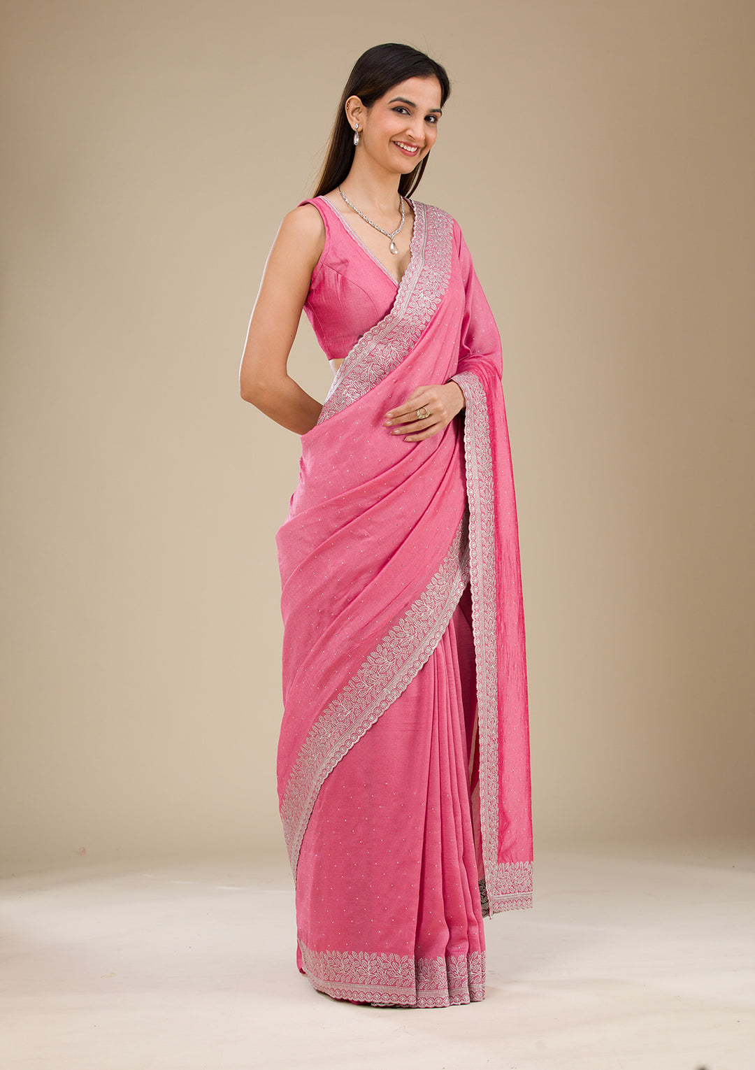 Onion Pink Zariwork Soft Silk Saree