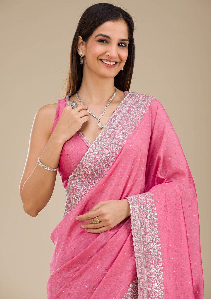 Onion Pink Zariwork Soft Silk Saree