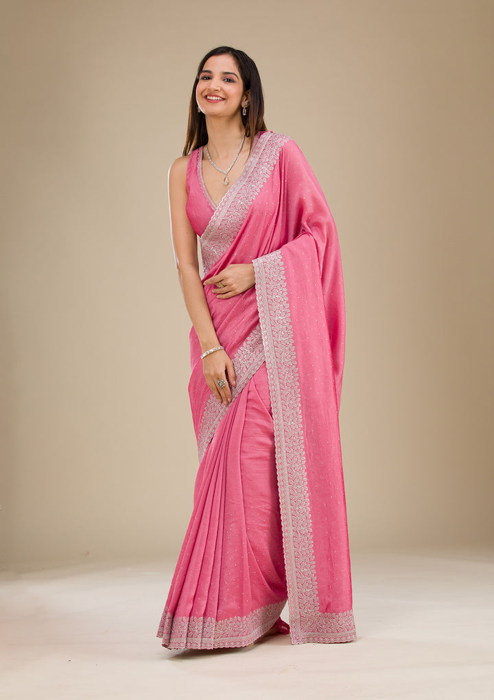 Onion Pink Zariwork Soft Silk Saree