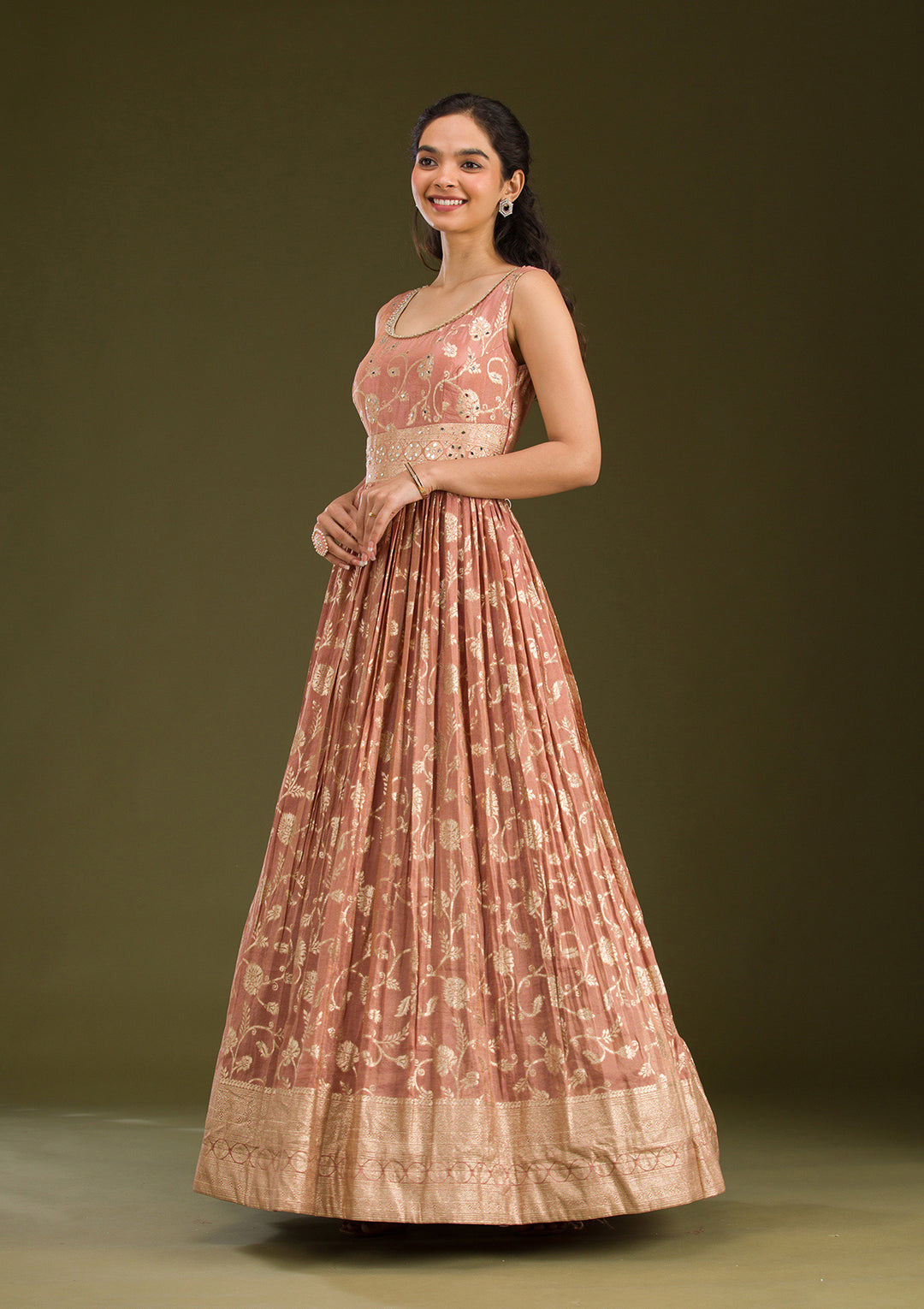 Onion Pink Zariwork Tissue Readymade Salwar Suit