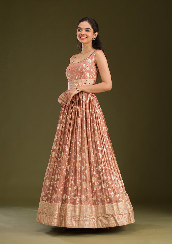 Onion Pink Zariwork Tissue Readymade Salwar Suit