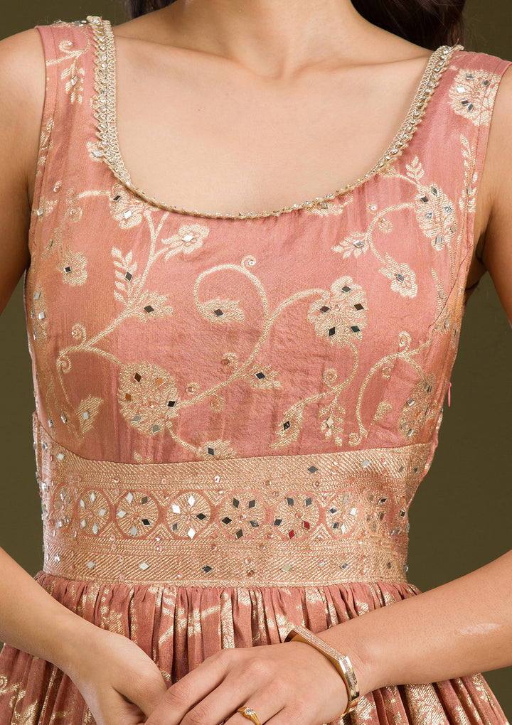 Onion Pink Zariwork Tissue Readymade Salwar Suit