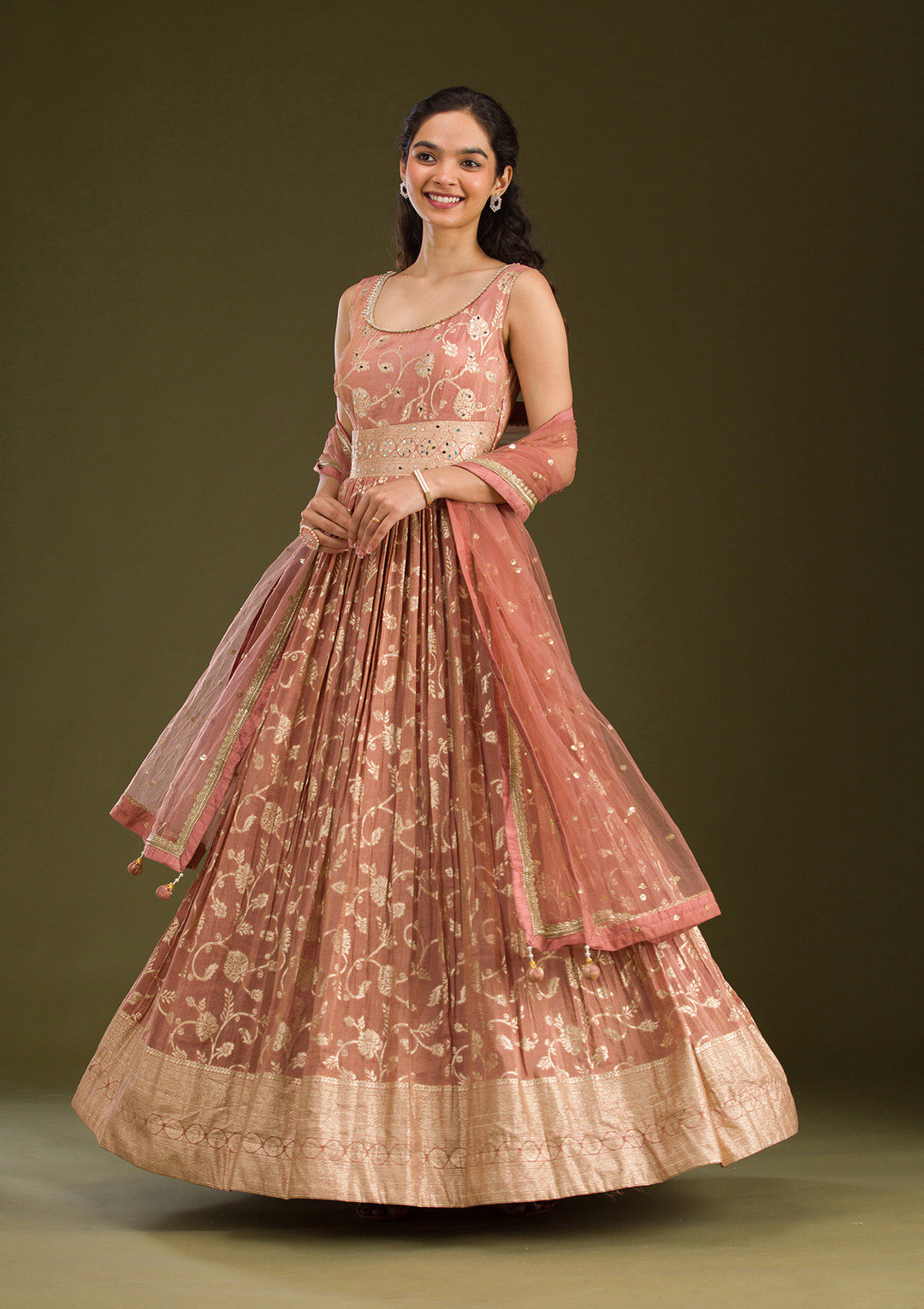 Onion Pink Zariwork Tissue Readymade Salwar Suit