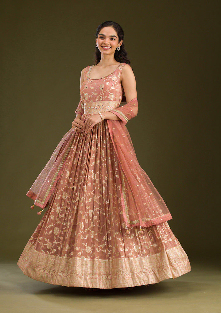 Onion Pink Zariwork Tissue Readymade Salwar Suit