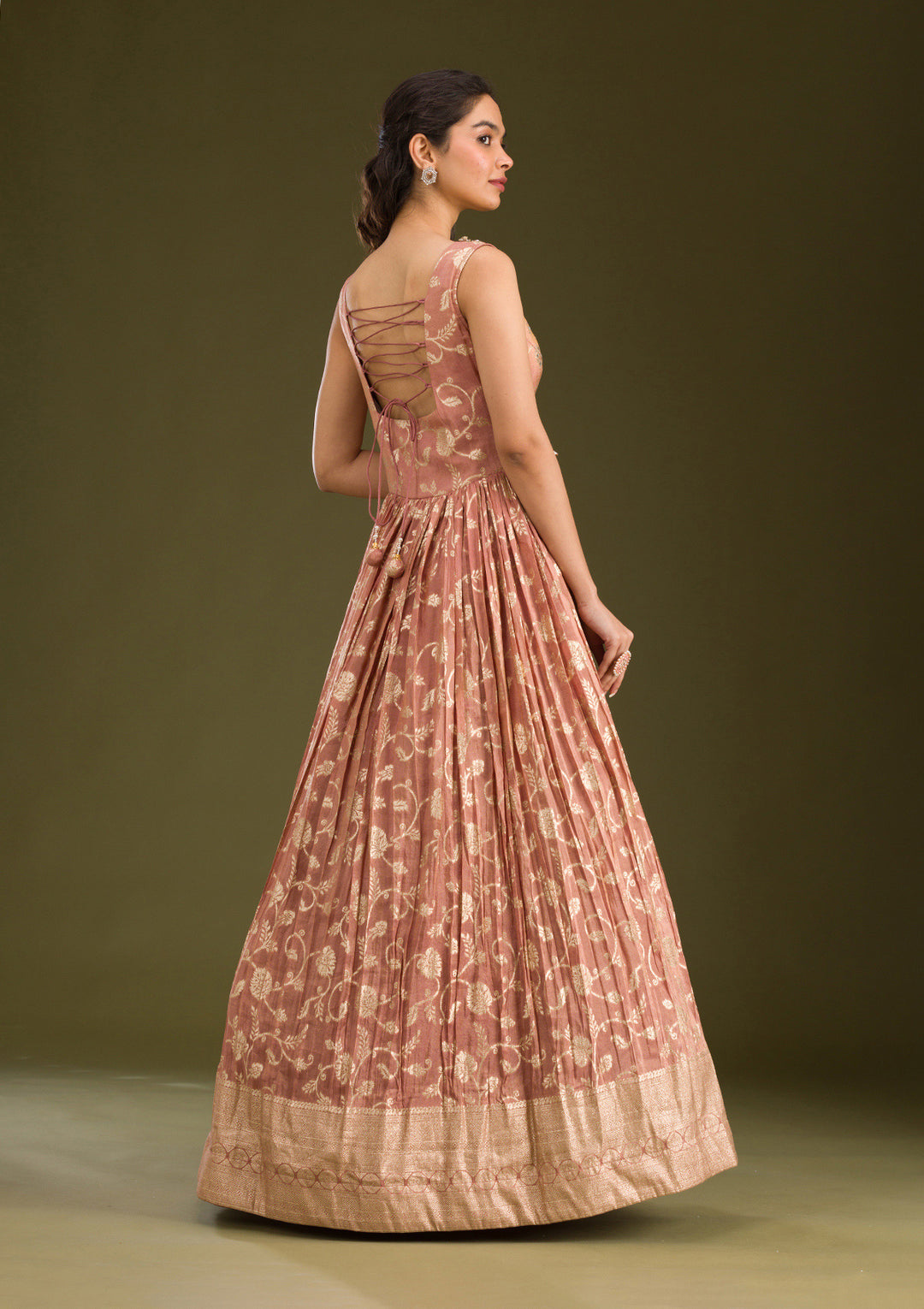 Onion Pink Zariwork Tissue Readymade Salwar Suit