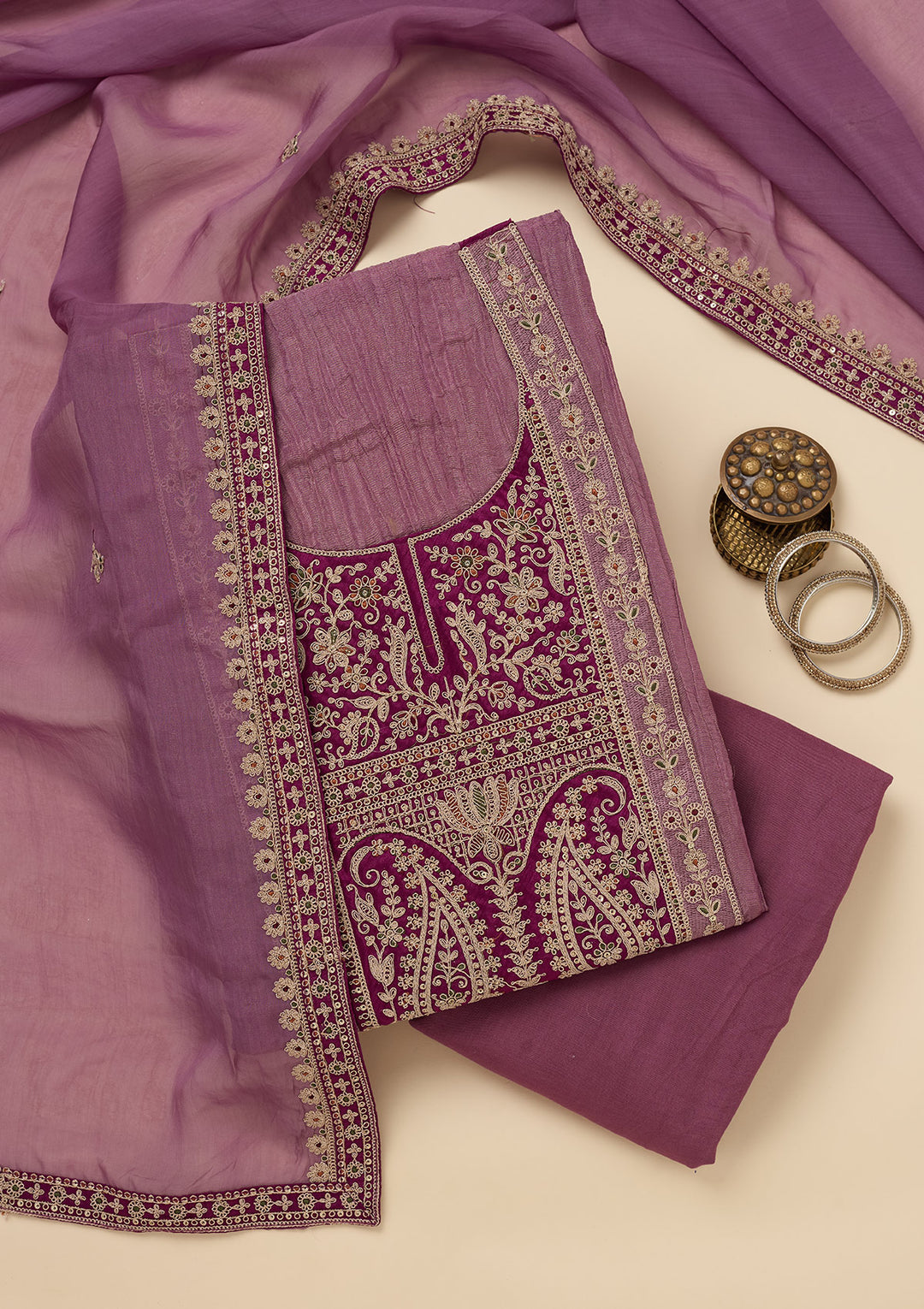 Onion Pink Zariwork Tissue Unstitched Salwar Suit