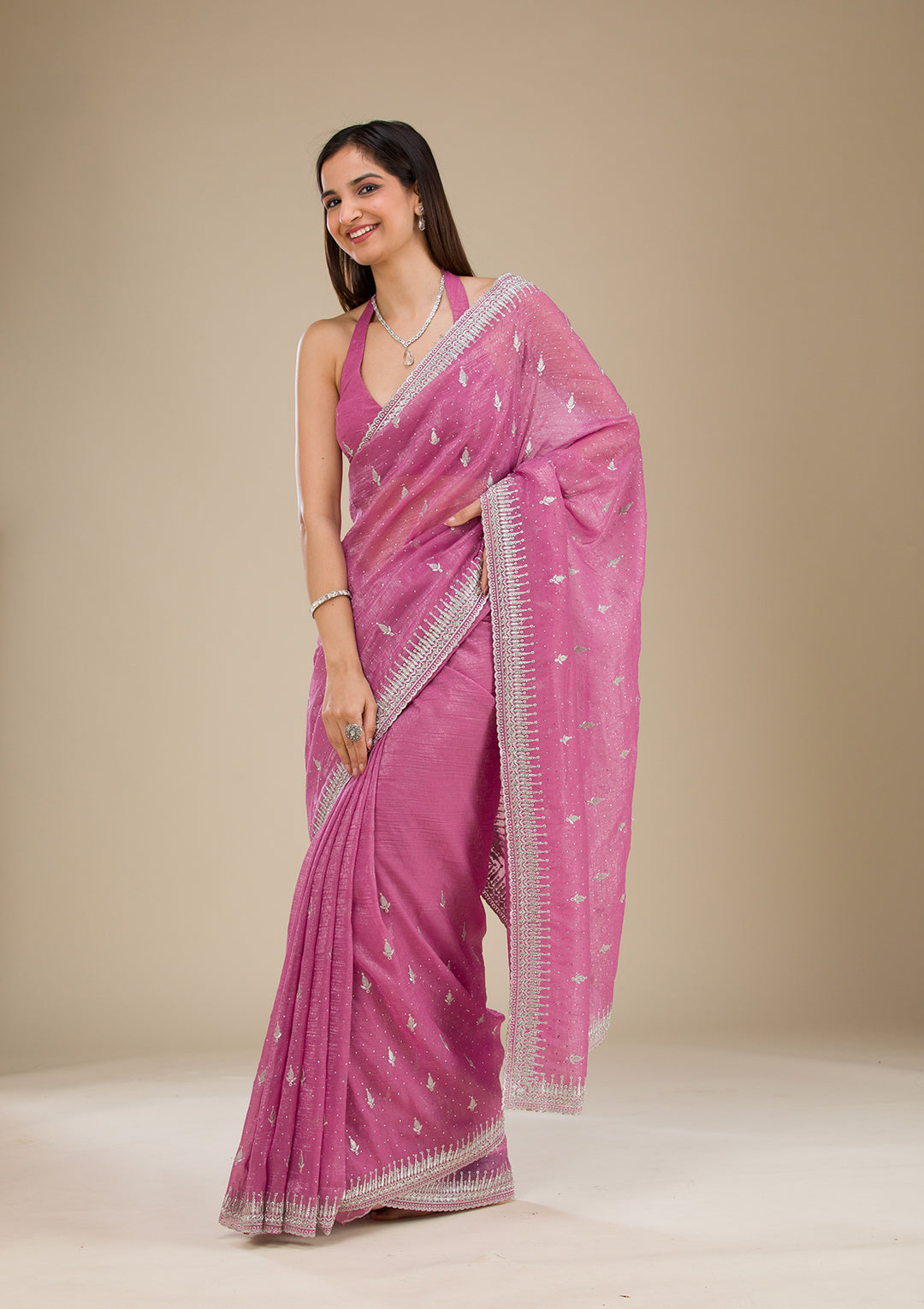 Onion Pink Zariwork Tissue Saree