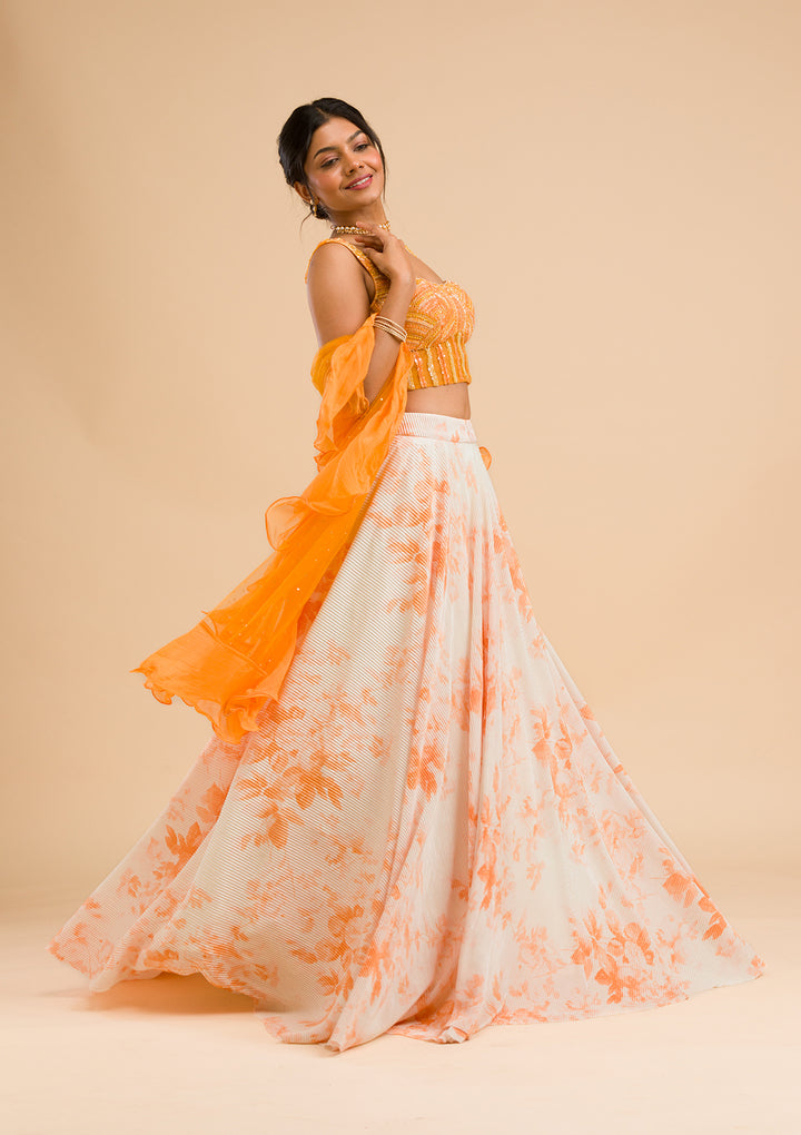 Orange Cutdana Lycra Readymade Lehenga