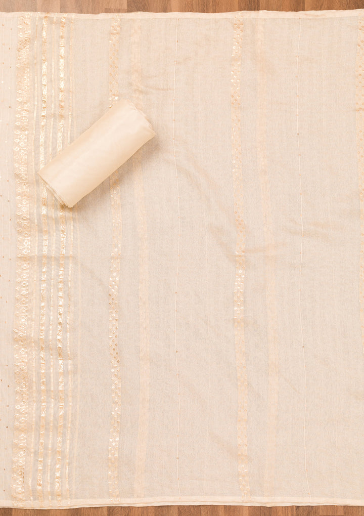 Orange Printed Chanderi Unstitched Salwar Suit