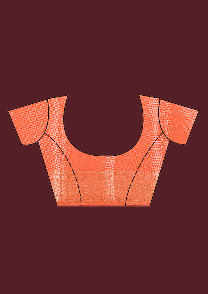Orange Silk Jaal Gold Zariwork Saree With Matching Blouse Piece