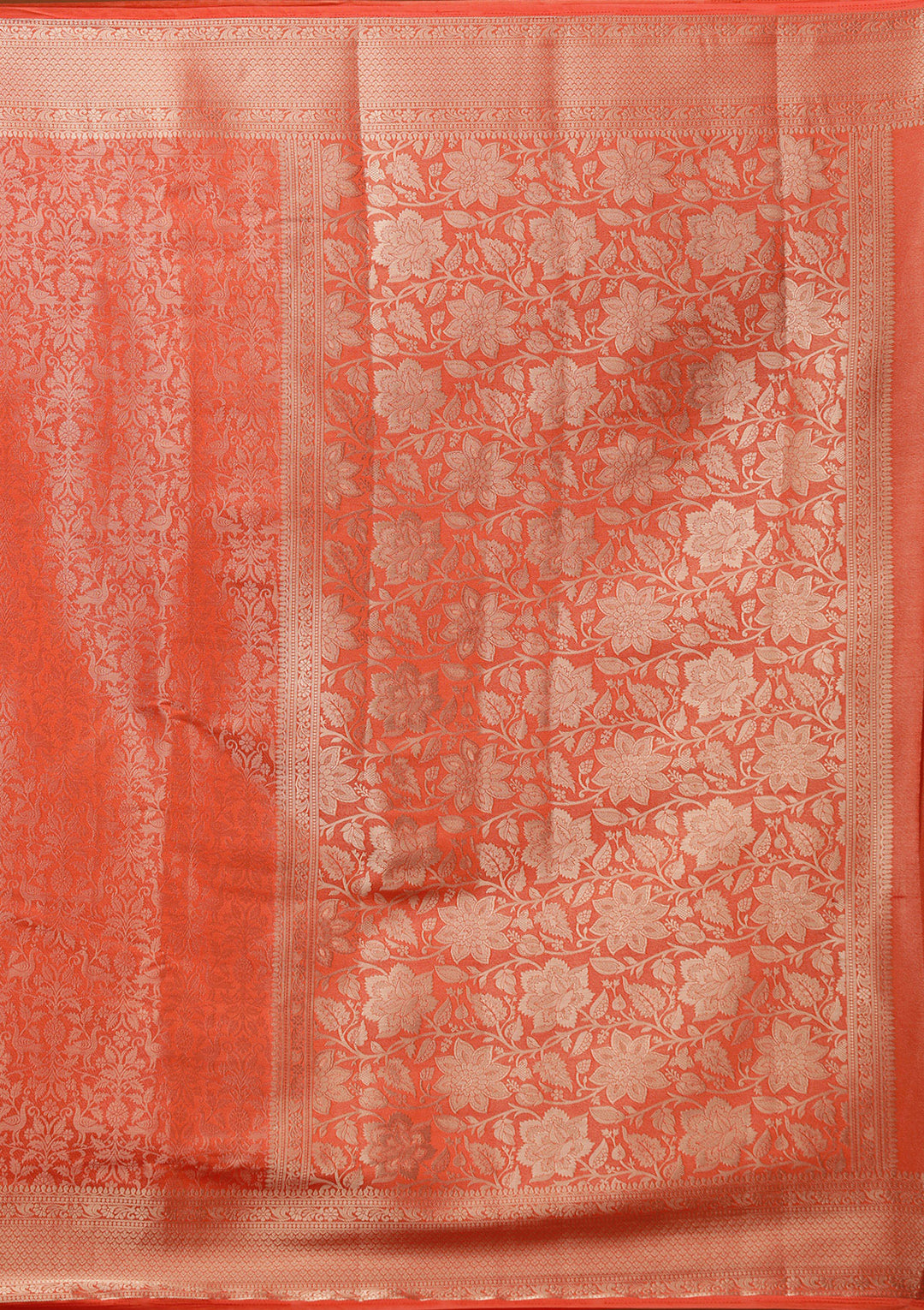 Orange Silk Jaal Gold Zariwork Saree With Matching Blouse Piece
