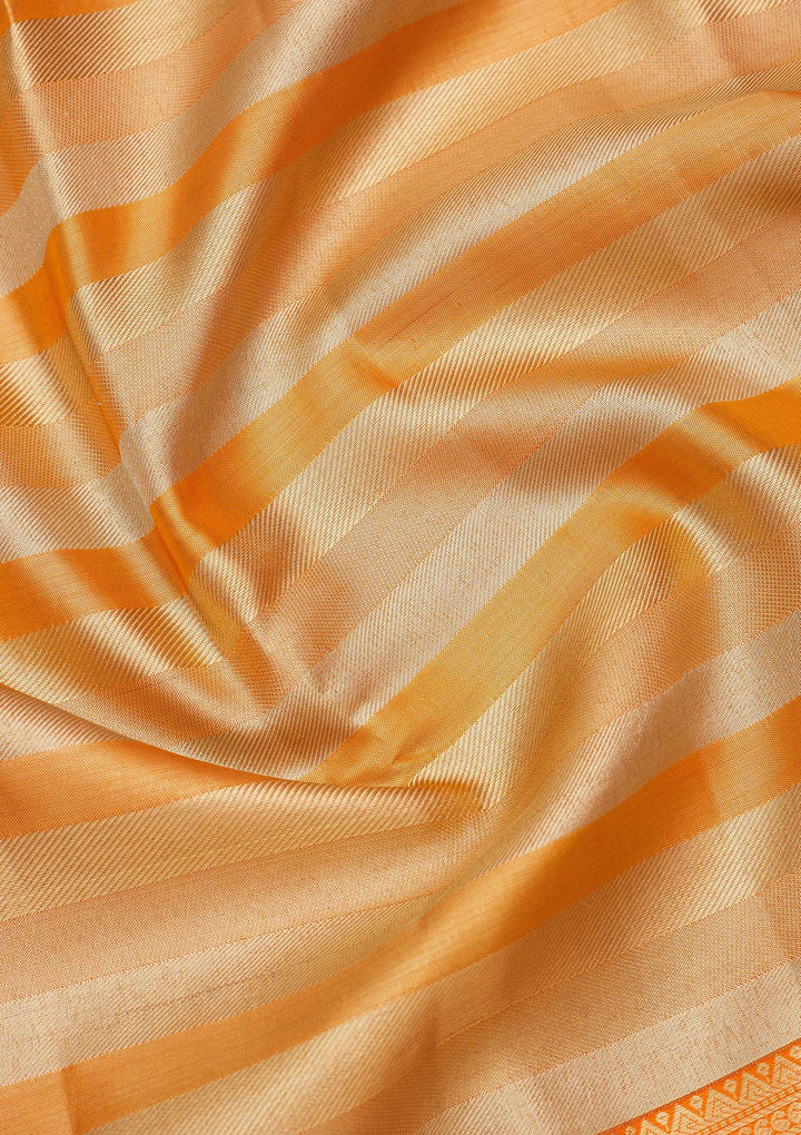 Orange Tissue Stripes Gold Zariwork Saree With Matching Blouse Piece