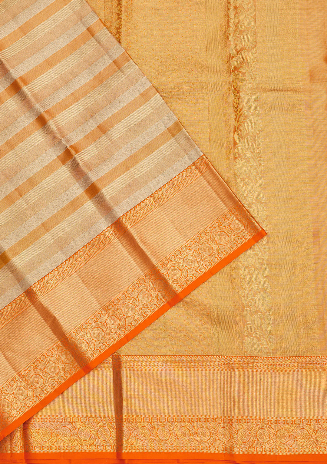 Orange Tissue Stripes Gold Zariwork Saree With Matching Blouse Piece
