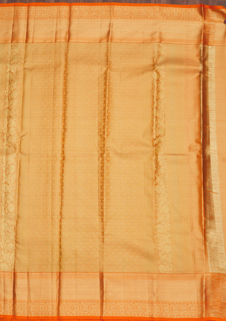 Orange Tissue Stripes Gold Zariwork Saree With Matching Blouse Piece