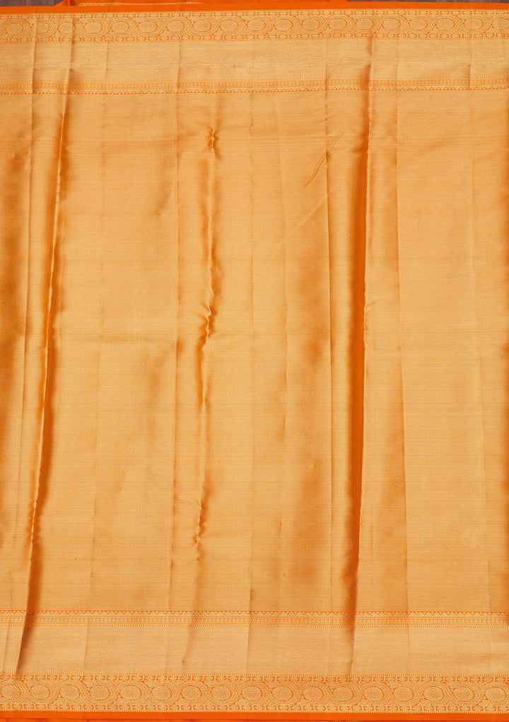 Orange Tissue Stripes Gold Zariwork Saree With Matching Blouse Piece