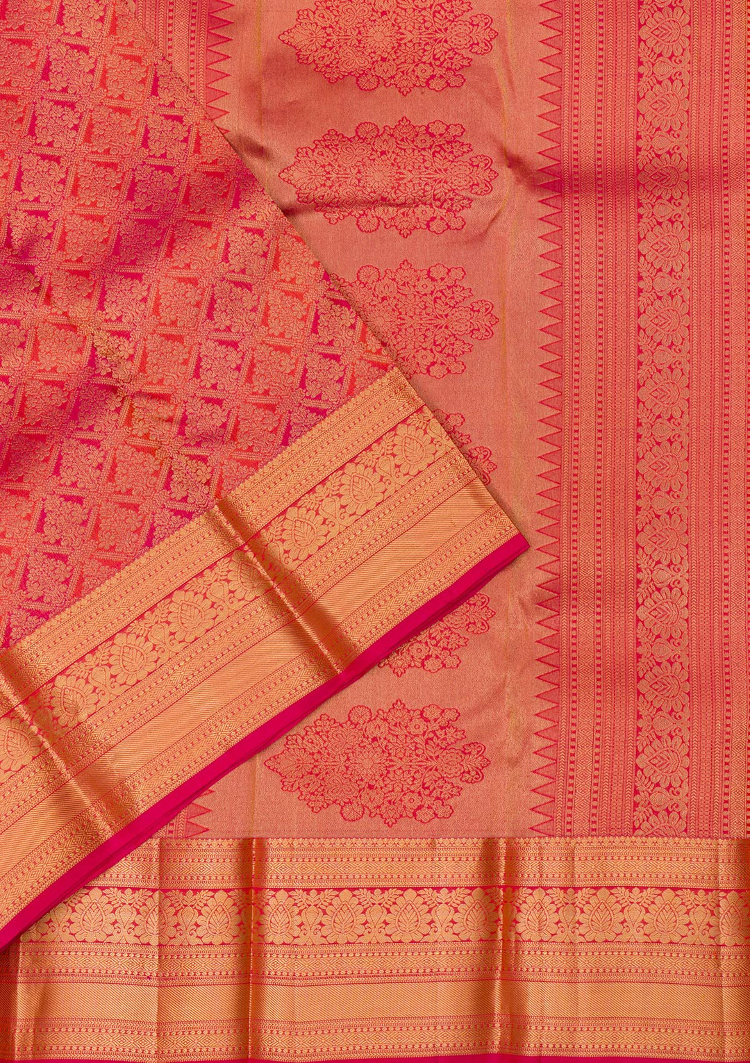 Orange Silk Jaal Gold Zariwork Saree With Matching Blouse Piece