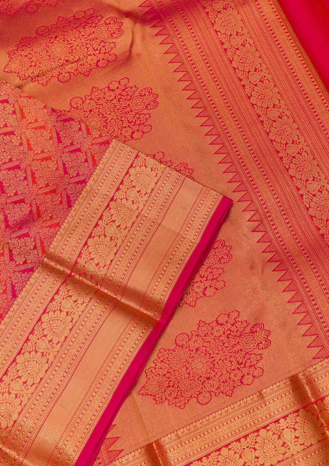 Orange Silk Jaal Gold Zariwork Saree With Matching Blouse Piece