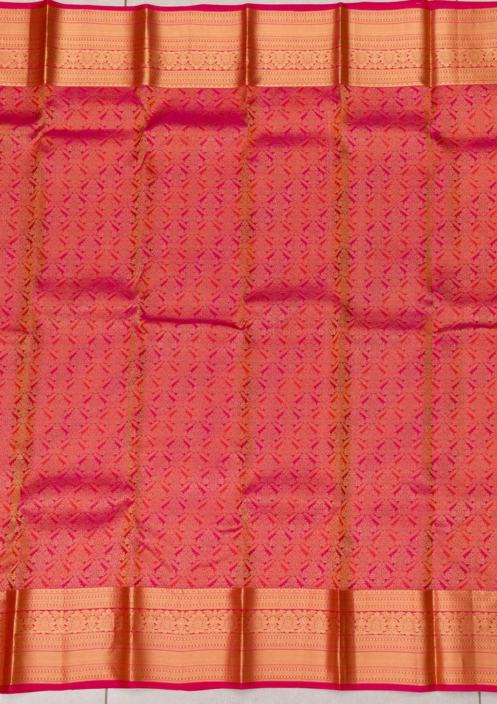 Orange Silk Jaal Gold Zariwork Saree With Matching Blouse Piece