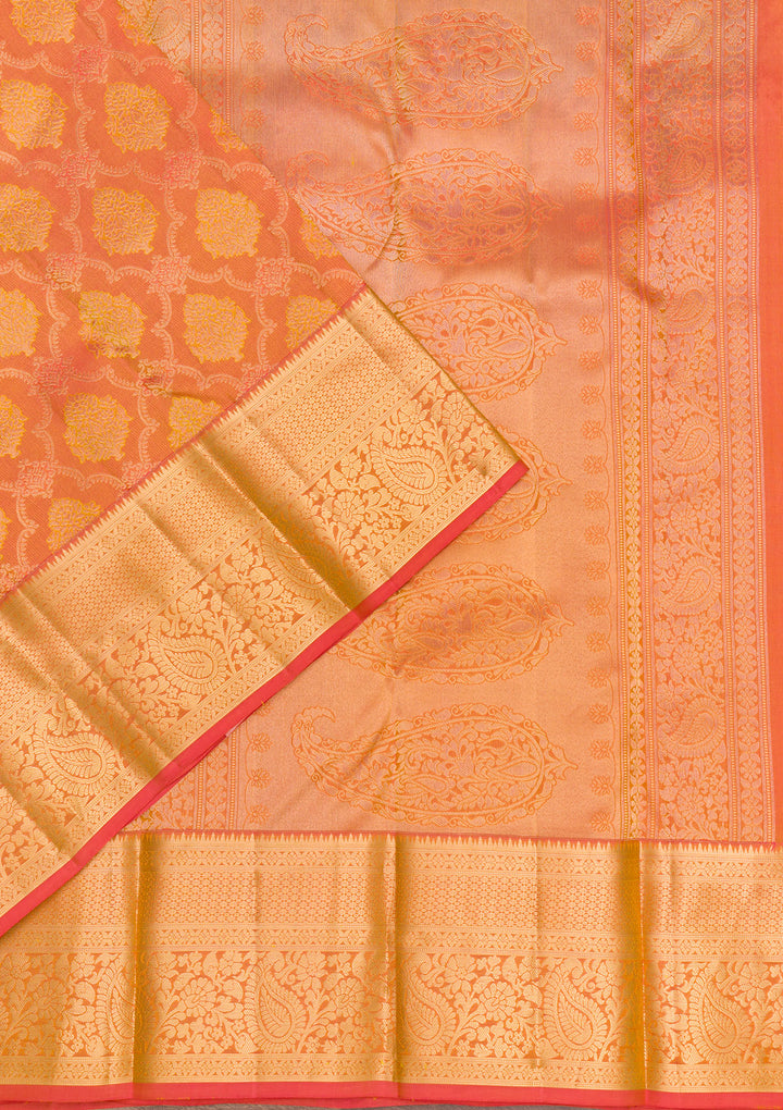 Orange Zariwork Pure Silk Saree-Koskii