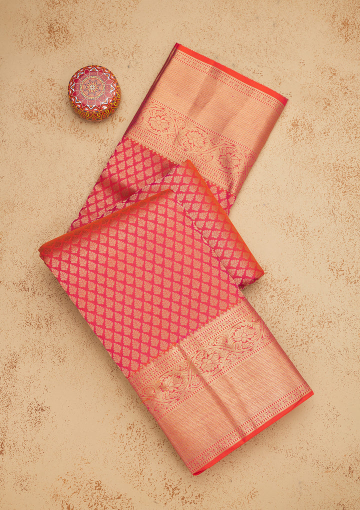 Orange Silk Jaal Gold Zariwork Saree With Matching Blouse Piece