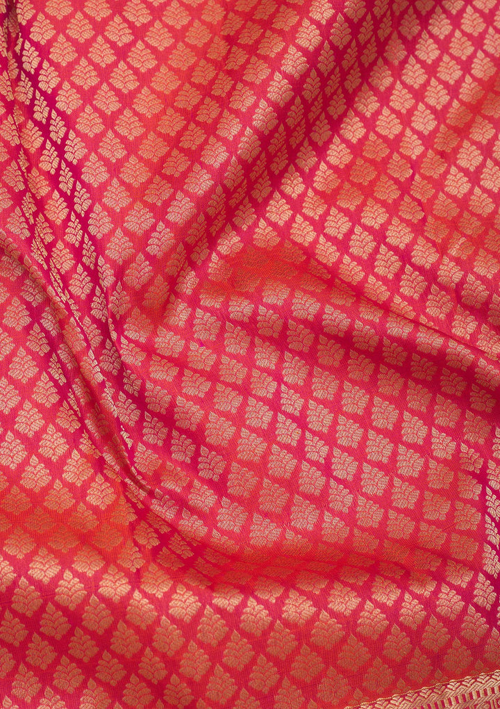 Orange Silk Jaal Gold Zariwork Saree With Matching Blouse Piece