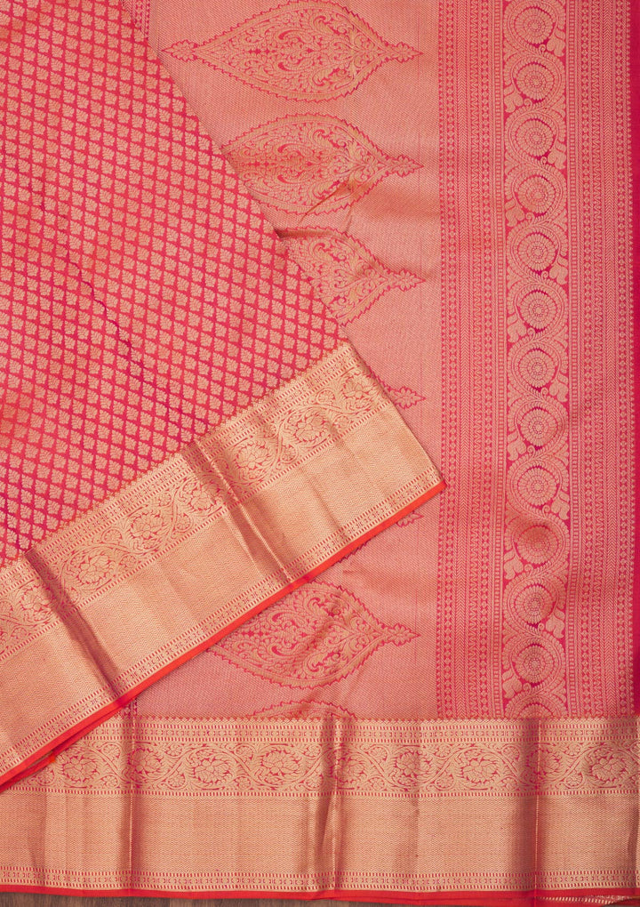 Orange Silk Jaal Gold Zariwork Saree With Matching Blouse Piece