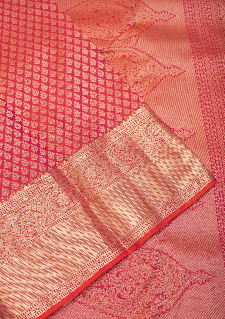 Orange Silk Jaal Gold Zariwork Saree With Matching Blouse Piece
