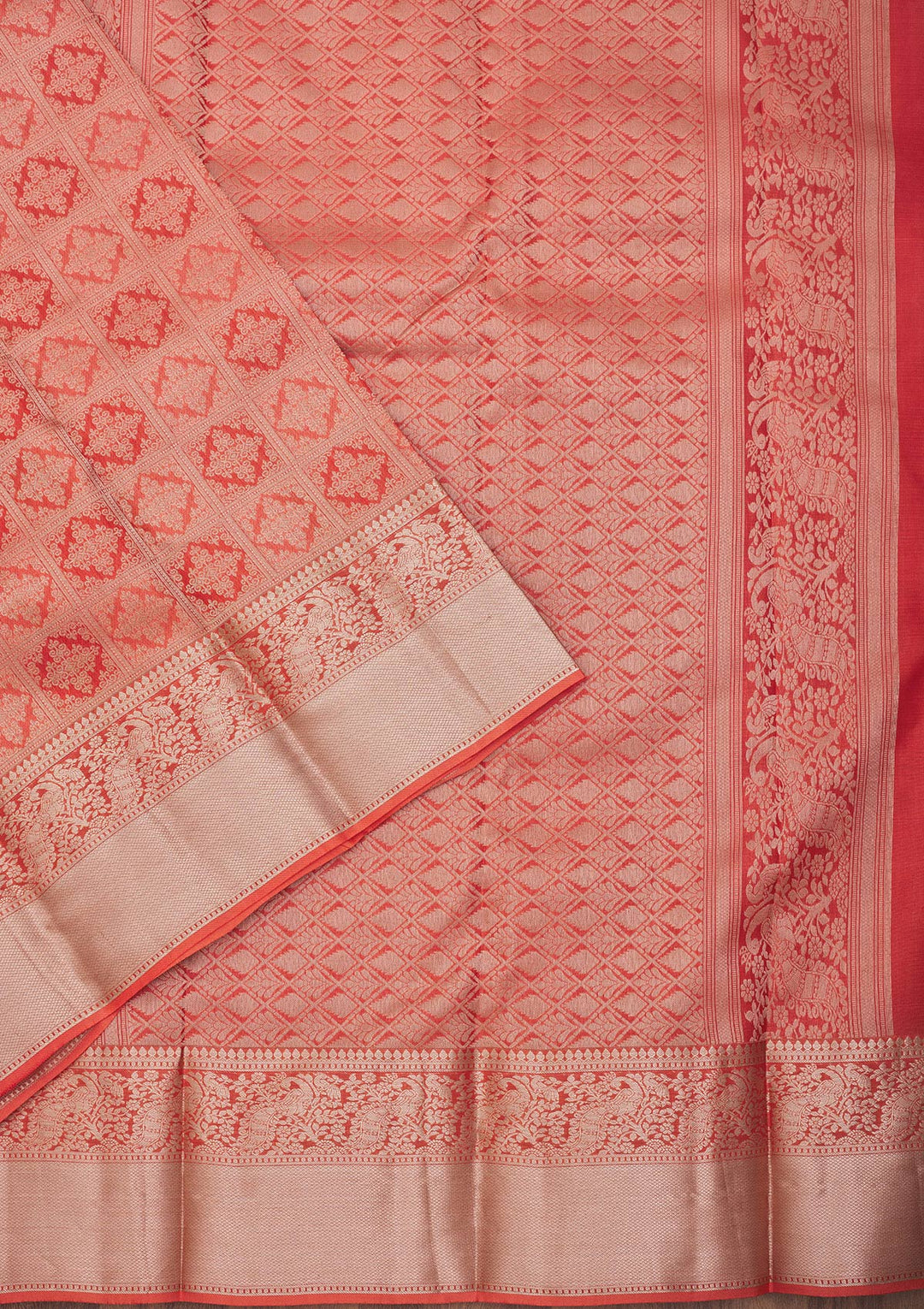 Orange Pure Silk Jaal Zariwork Saree With Matching Blouse Piece
