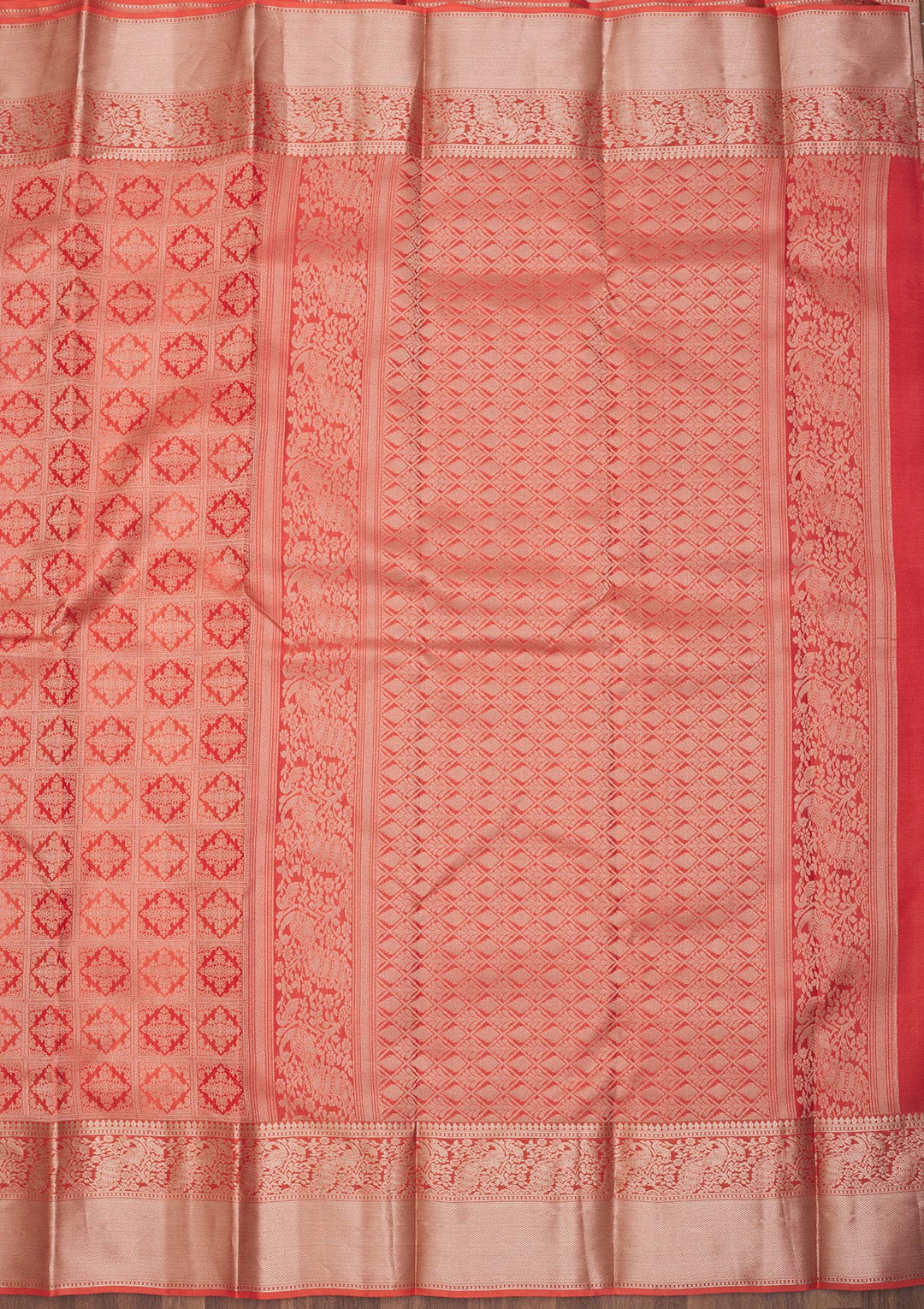 Orange Pure Silk Jaal Zariwork Saree With Matching Blouse Piece