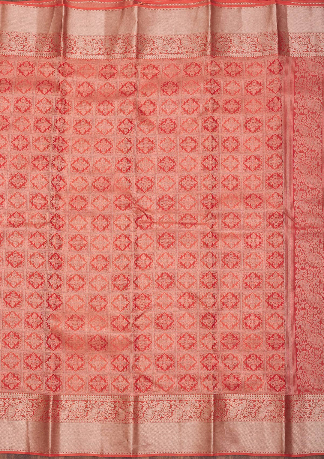 Orange Pure Silk Jaal Zariwork Saree With Matching Blouse Piece
