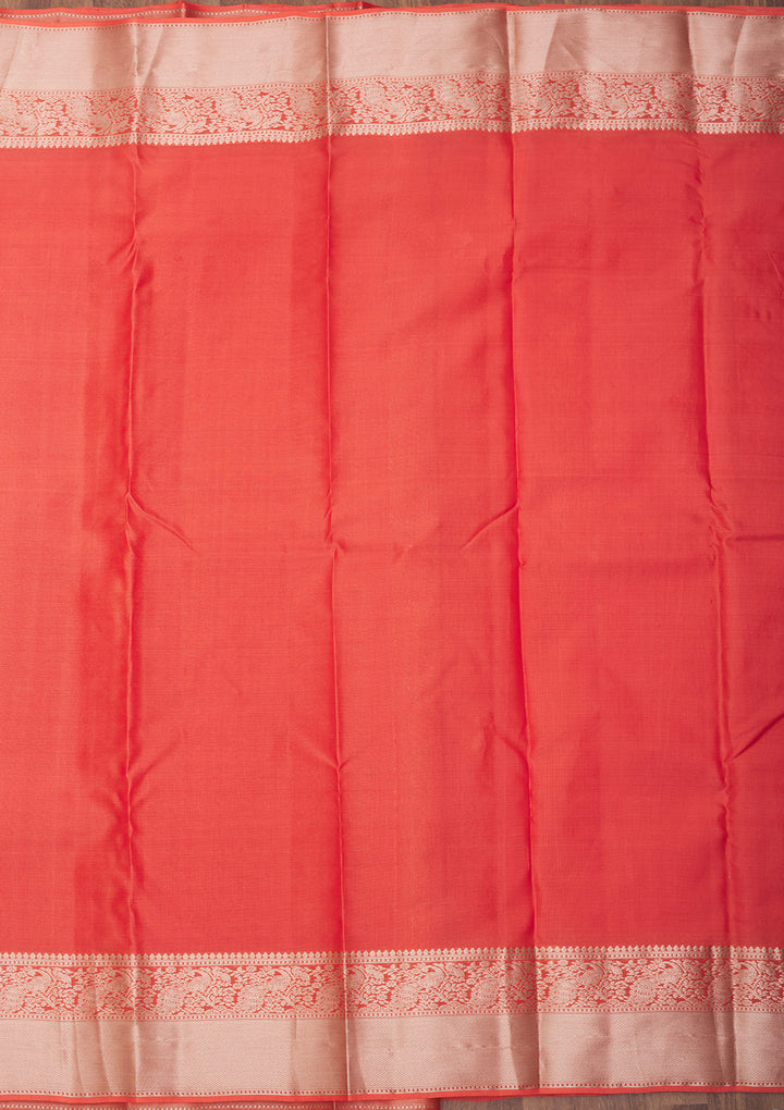 Orange Pure Silk Jaal Zariwork Saree With Matching Blouse Piece