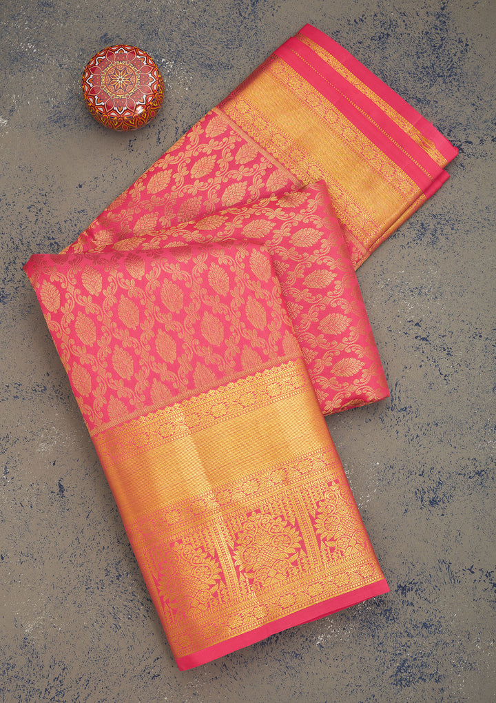 Orange Silk Jaal Gold Zariwork Saree With Matching Blouse Piece