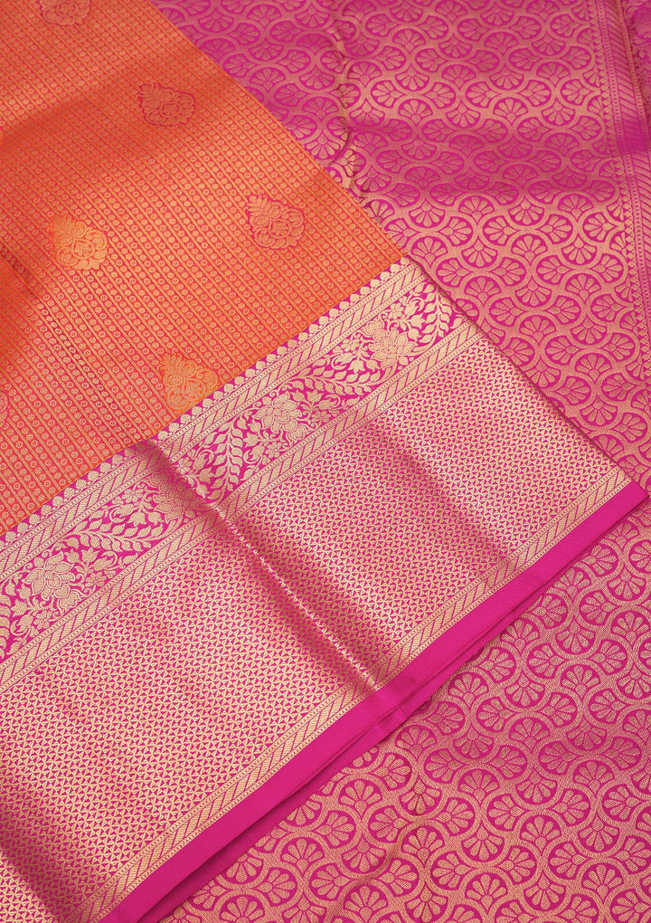 Orange Silk Buti Gold Zariwork Saree With Matching Blouse Piece
