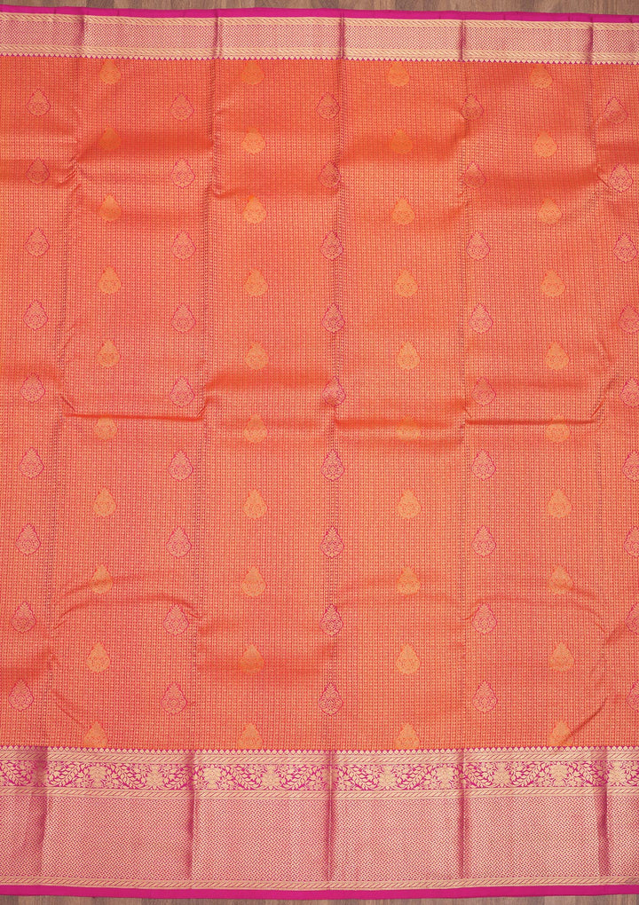 Orange Silk Buti Gold Zariwork Saree With Matching Blouse Piece