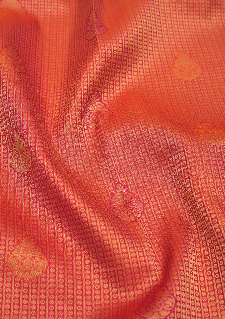 Orange Silk Buti Gold Zariwork Saree With Matching Blouse Piece