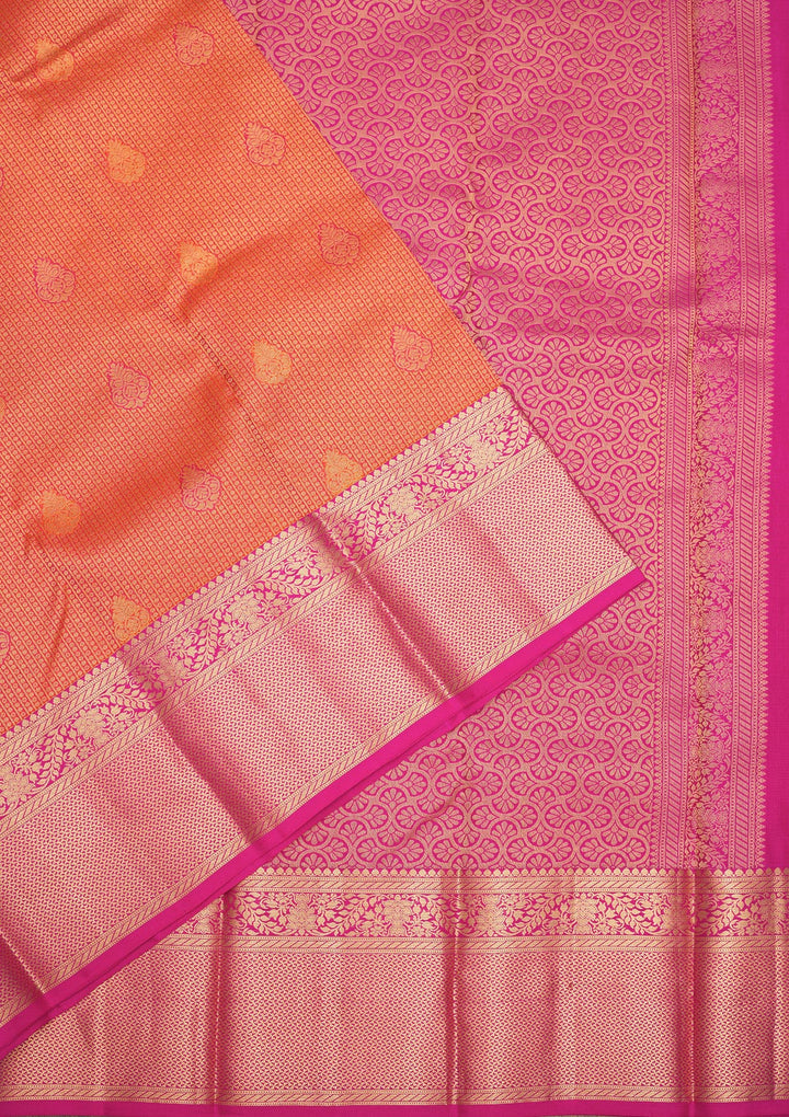 Orange Silk Buti Gold Zariwork Saree With Matching Blouse Piece