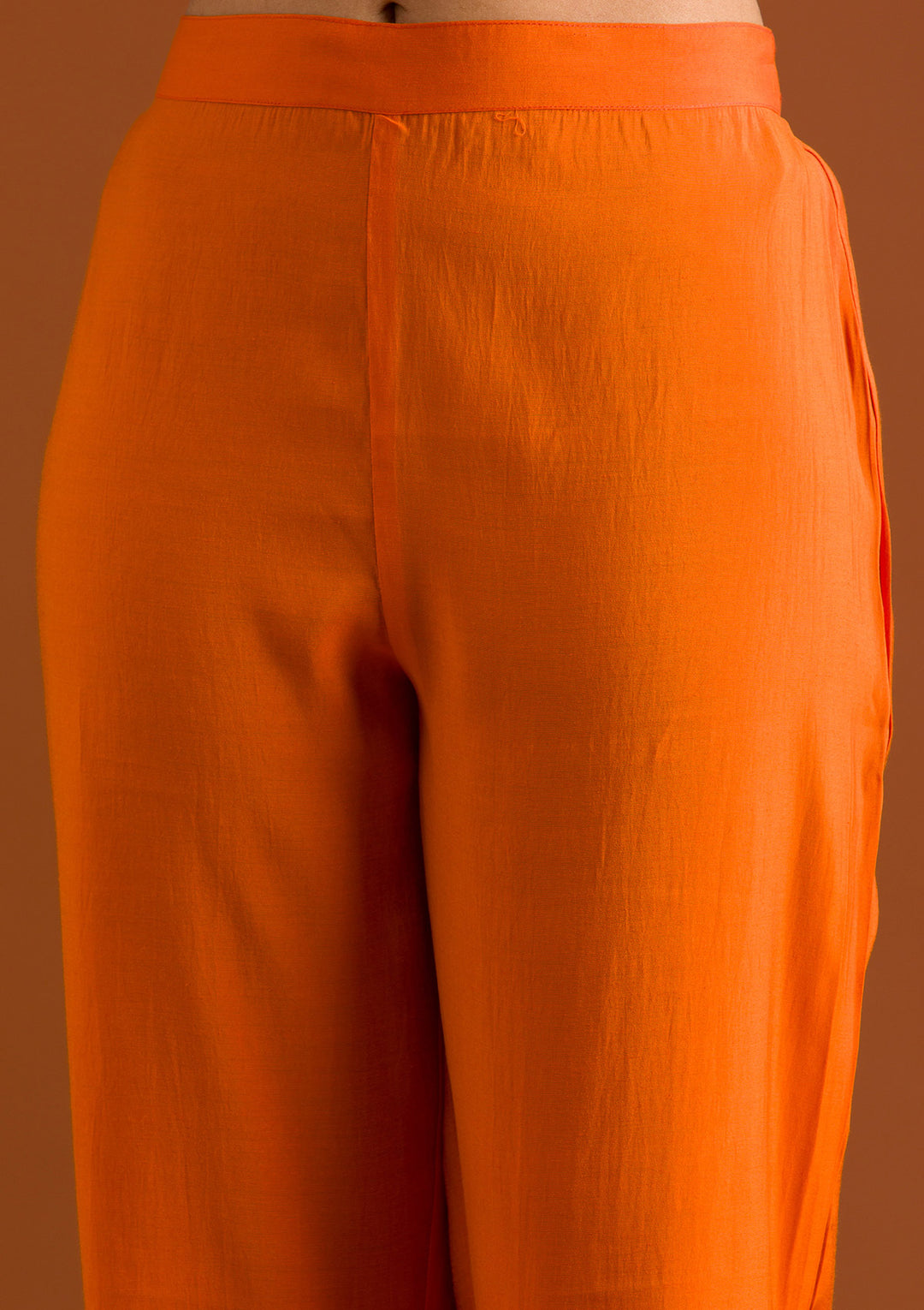 Orange Tissue Gold Zariwork Straight Kurta With Pant Regular And Dupatta