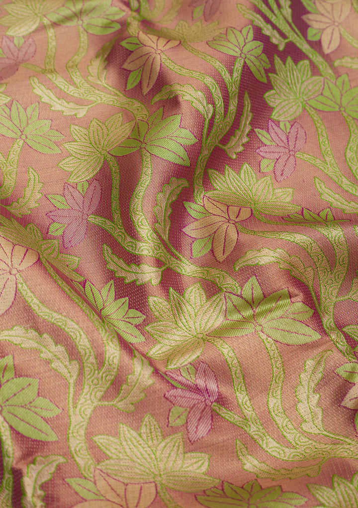 Parrot Green Tissue Jaal Gold Zariwork Saree With Matching Blouse Piece