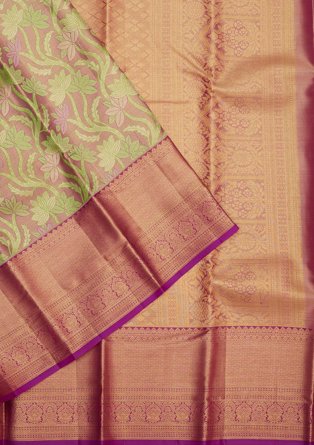 Parrot Green Tissue Jaal Gold Zariwork Saree With Matching Blouse Piece