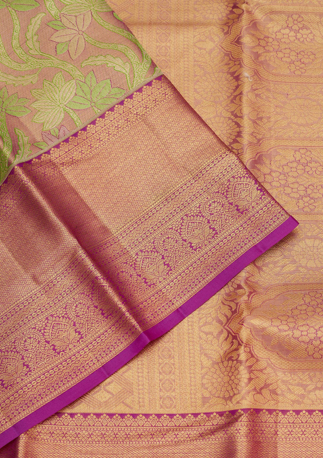 Parrot Green Tissue Jaal Gold Zariwork Saree With Matching Blouse Piece